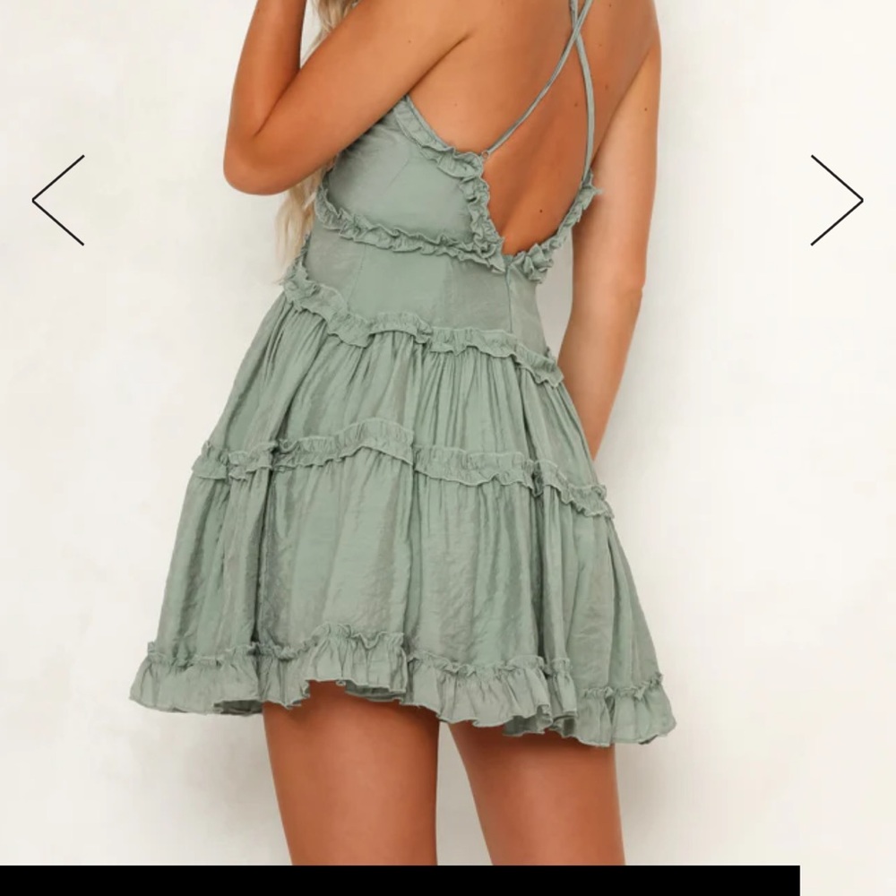 Olive Ruffled Dress with Open Back - Picture 2 of 2
